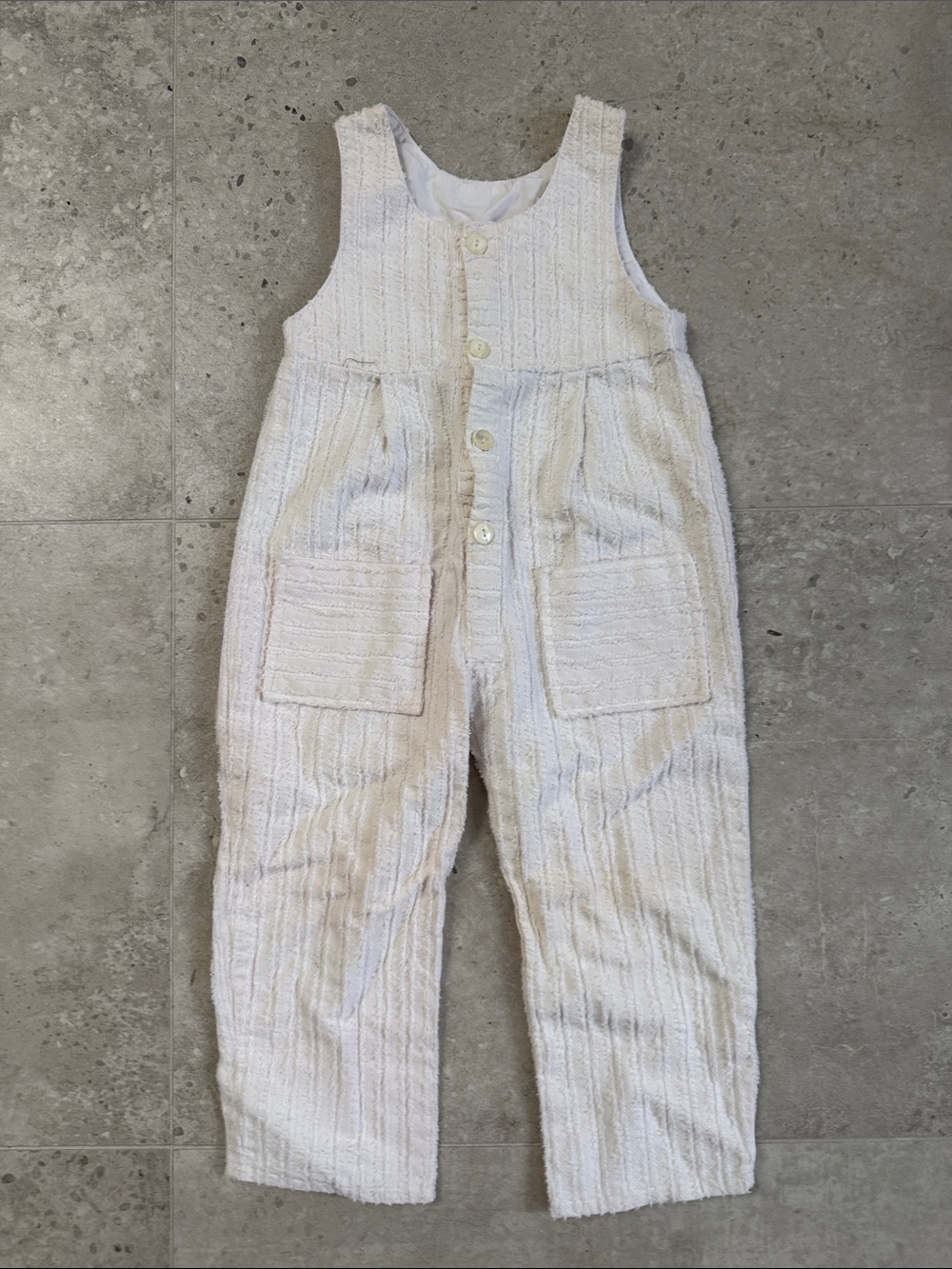 Vintage Guy Laroche Cream Textured Button-Front Overalls size 3T